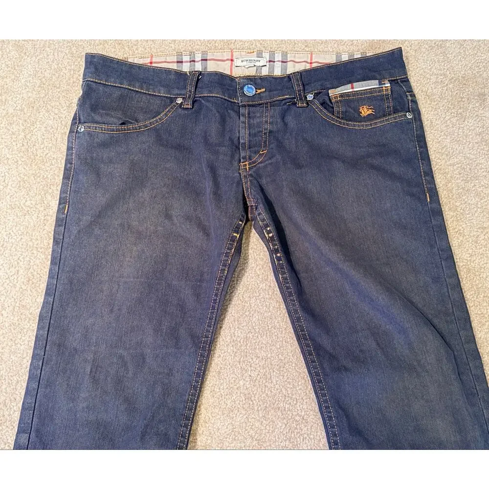 Burberry London Men's Dark Wash Denim Jeans Nova Check Accents Size 32